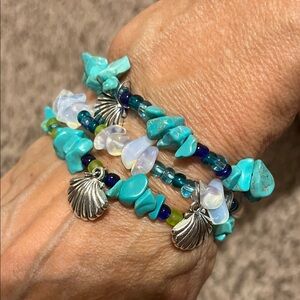 3 Turquoise and Silver Shell Charm Bracelets BNWT